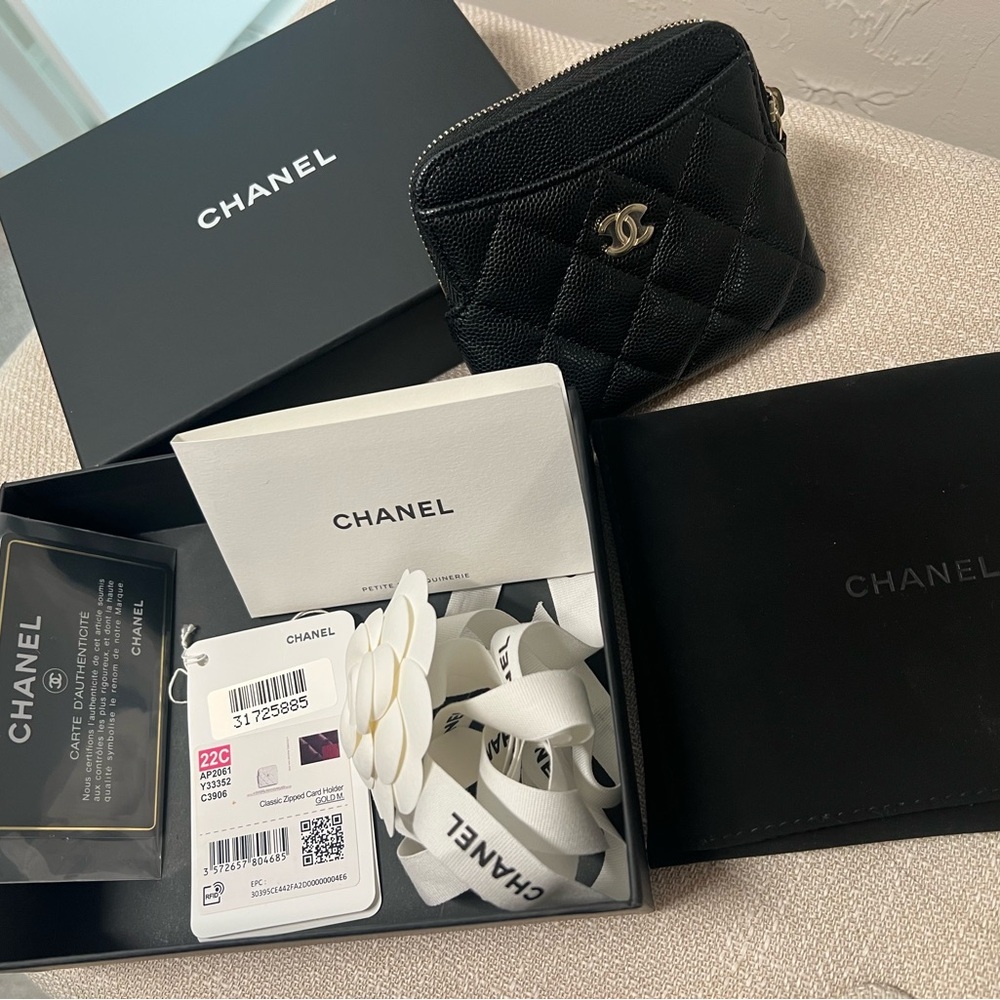 CHANEL Black Key & Card Holder with Quilted Design